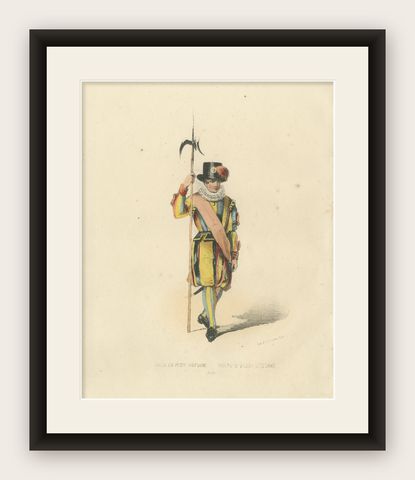 Swiss Guard in Petite Uniform: Handcolored Print, Plate 43, 1862, shown framed