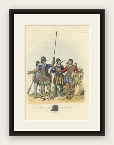 Antique Print of a Group of Soldiers, 1842, shown framed