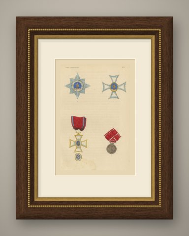 Hesse Darmstadt, Philip the Magnanimous Order, Plate XLIV, Wood Engraving, 1844, shown framed
