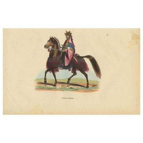 Antique Print of a Japanese General, 1843