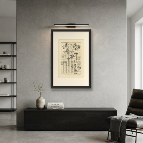 Roman Military Standards, Eagle and War Horns, Montfaucon Engraving, 1722, shown framed on a wall