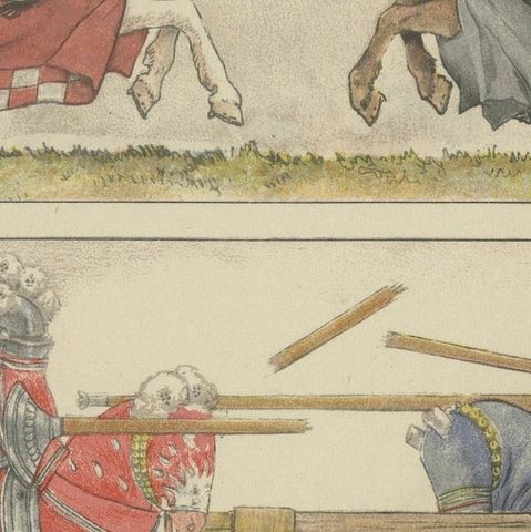 Antique German Jousting Knights Plate c.1500, Hand-Colored Print, Published 1880, close-up 4