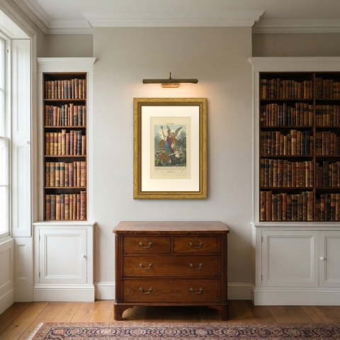 Britannia Crowned by Victory with Fame and the British Lion, 1816, shown framed in a room