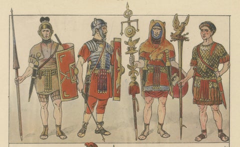 Antique Roman Military Costume Plate, Hand-Colored Print c.1880, close-up 2