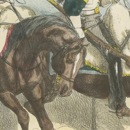 Napoleonic Dragoons and Dragoon Sapper, French Cavalry, Published 1843, close-up 3