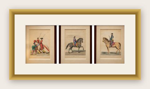 Medieval Italian Equestrian Figures & Tournament Judges, Bonnard 1860 Set, shown framed