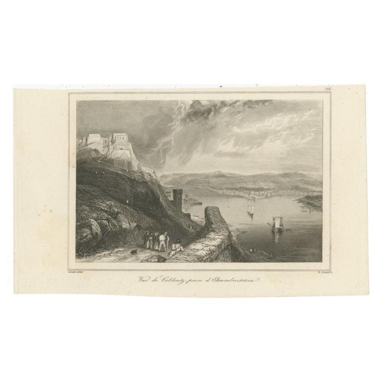 Antique Print of Ehrenbreitstein Fortress, Rhineland-Palatinates, Near Koblenz