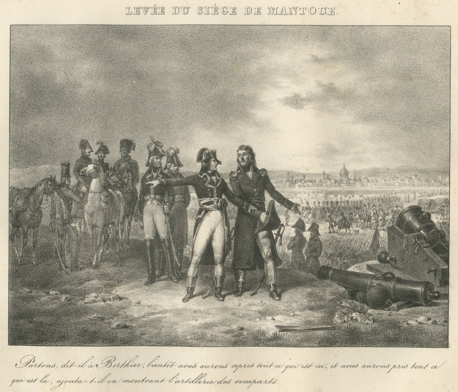 Raising the Siege of Mantua, Berthier, Antique Madou Lithograph, 1827