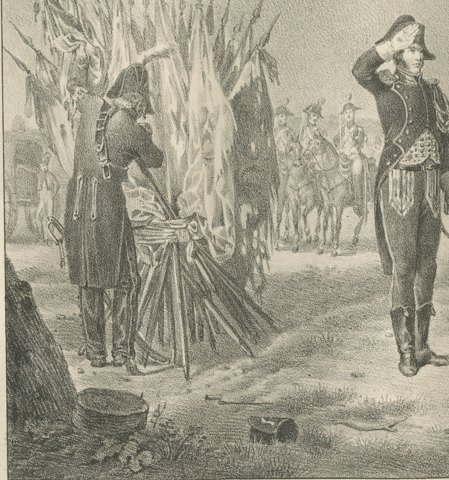 Battle of Saint George, Marmont and the Colors, Antique Madou Lithograph, 1827, close-up 1