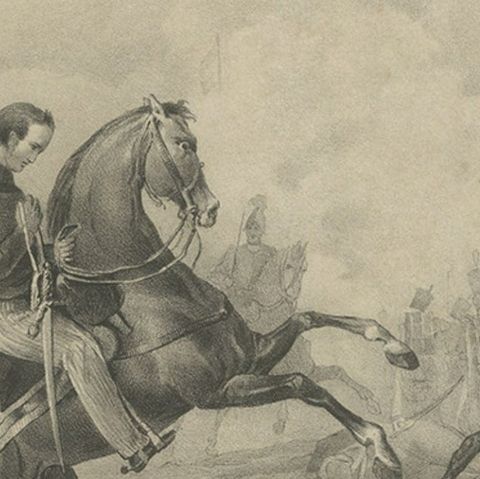Antique Print of Dutch Prince Willem of Orange at the Battle of Waterloo, c.1855, close-up 2