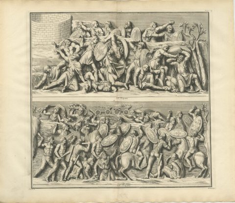 Roman Battle Scenes Beside a Round Tower, Trajan's Column, 1722, view 2