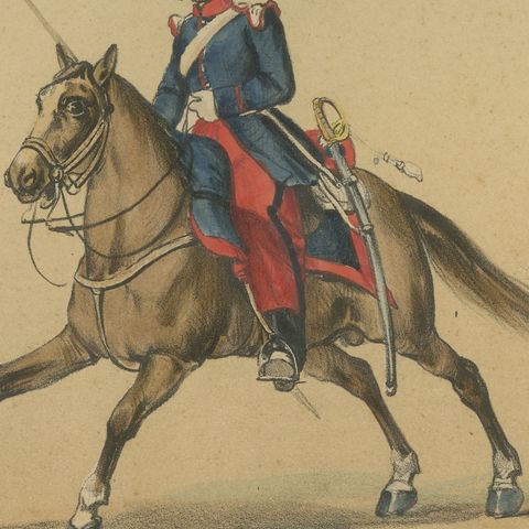 Spanish Cavalry Lithograph by José Rubio y Villegas: Lancers, 1861, close-up 3