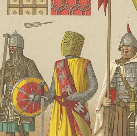 Antique Print of Knights with Middle Ages Armament, circa 1880, close-up 2
