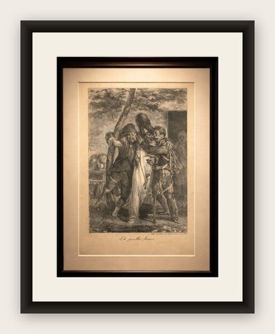 Les pénibles adieux, Charlet Napoleonic Soldiers Lithograph, c.1825, shown framed