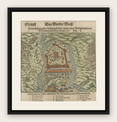Print of the Fortress Julaof Tokay, Hungary, Surrounded by Turkish Troops, c1580, shown framed