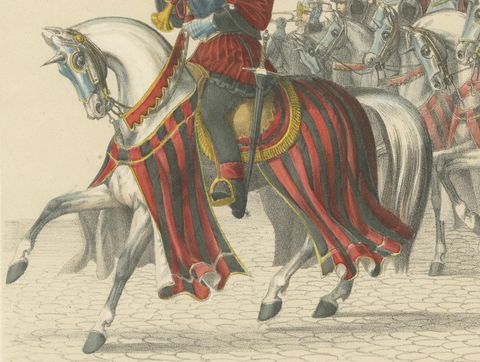 Resplendent Cavalry Fanfare, Trumpet Corps of the Swiss States’ Escort in 1853, close-up 2
