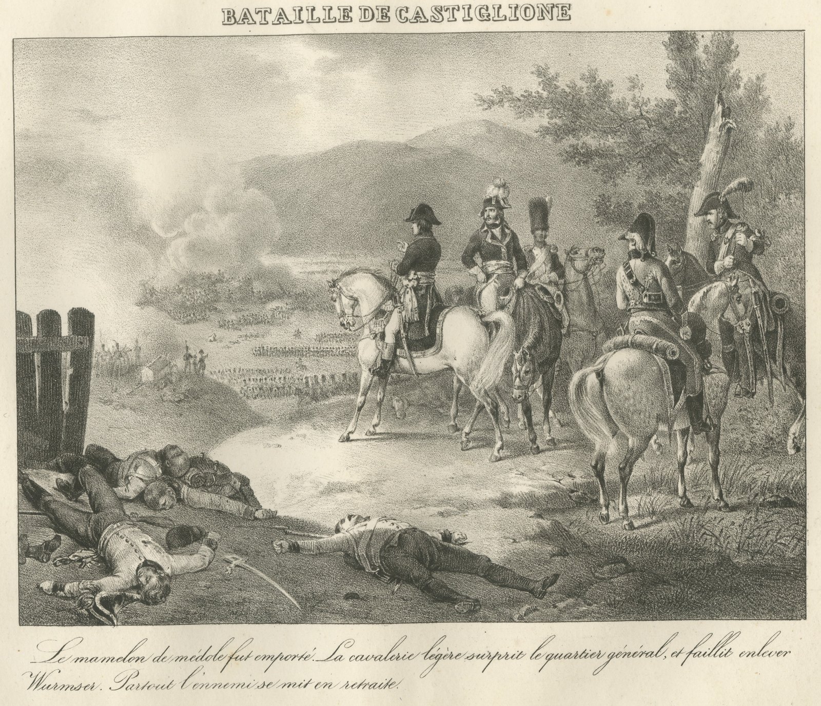 Battle of Castiglione, Wurmser Nearly Taken, Antique Madou Lithograph, 1827