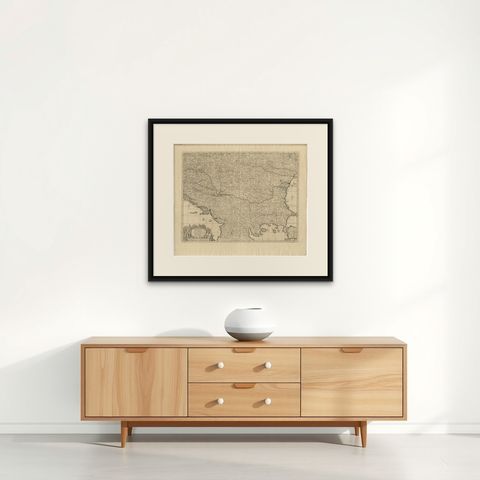 Large Map of the Habsburg–Ottoman War, Hungary & Balkans, 1729, shown framed on a wall