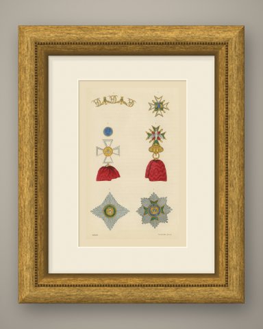Saxe Weimar, Order of the White Falcon, Plate LXXVII, Wood Engraving, 1844, shown framed