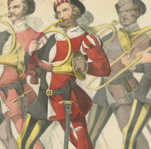 Marten Banner Carrier and Swiss Military Musicians in Festive Procession, 1855, close-up 1