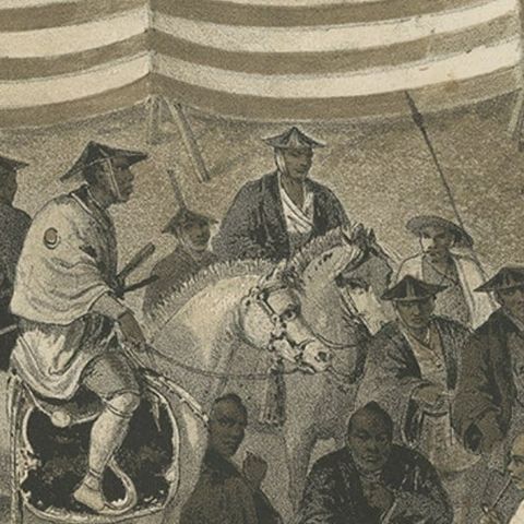 Antique Print of Japanese Soldiers in Yokohama, Japan, 1856, close-up 3