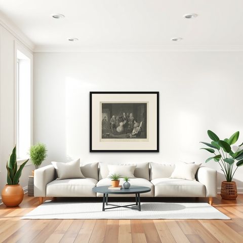 Antique Print of a Scene in American Revolution, The Spirit of '76. '1862', shown framed in a room