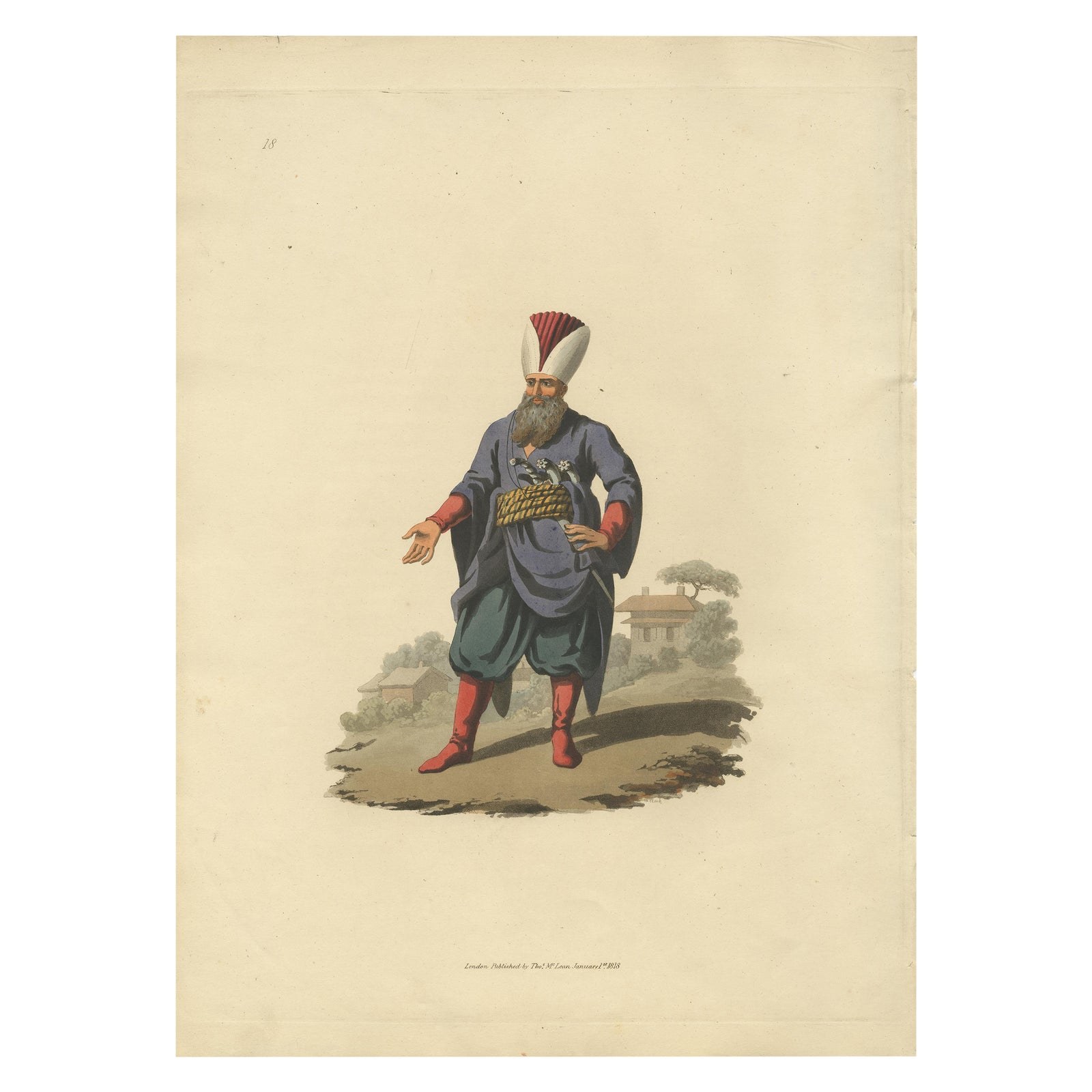 Antique Print of Police Officer, Hand-Colored Aquatint, 1818, Folio