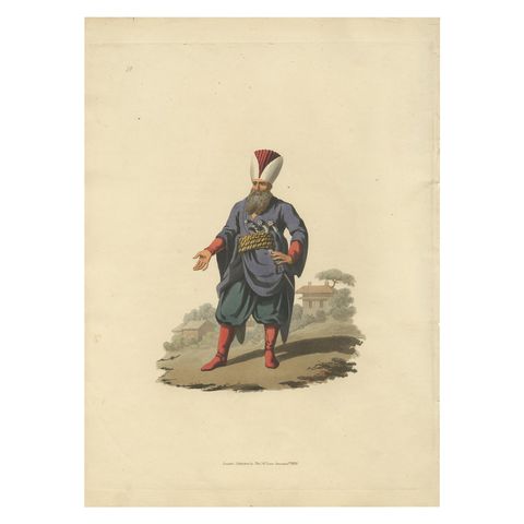 Antique Print of Police Officer, Hand-Colored Aquatint, 1818, Folio