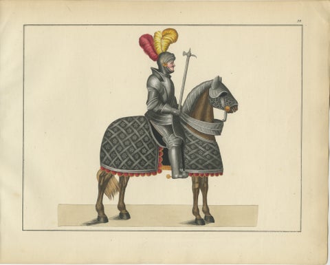 Hand-Coloured Lithograph of Armoured Knight and Horse in Tournament Dress, 1842, view 2