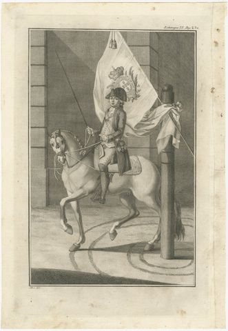 Portuguese Cavalry Officer with Royal Standard, Equestrian Engraving, 1790