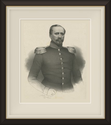 Portrait of an Officer in Uniform, Lithograph by Hornemann, 1850, shown framed