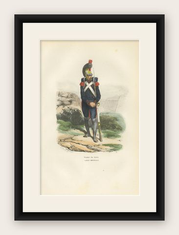 Sapeur du Génie, Garde Impériale, French Military Uniform Print, 1843, shown framed