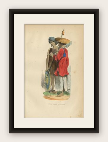 Antique Print of a Native and Soldier of Cochinchina by Wahlen, '1843', shown framed
