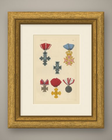 Electoral Hesse, Iron Helmet Crosses, Plate XLII, Wood Engraving, 1844, shown framed
