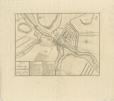Detailed 1729 Battle Map, Allied Army Camp at Denain France, 1712 Siege, view 2