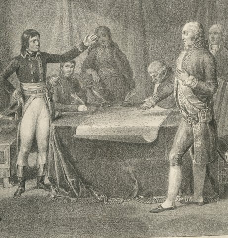 Treaty of Leoben, Belgium Ceded to France, Antique Madou Lithograph, 1827, close-up 3
