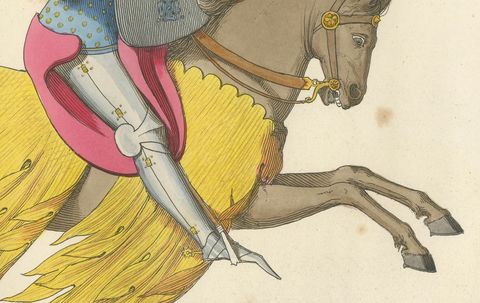 Mounted Knight in Tournament Armor c.1400, Antique Print, 1845, close-up 2