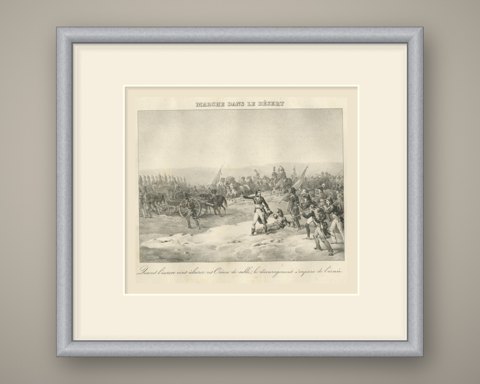 March in the Desert, Egypt, an Ocean of Sand, Antique Madou Lithograph, 1827, shown framed