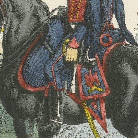 Artillerie à Cheval, Imperial Guard Cavalry, Napoleonic Military Print 1843, close-up 3
