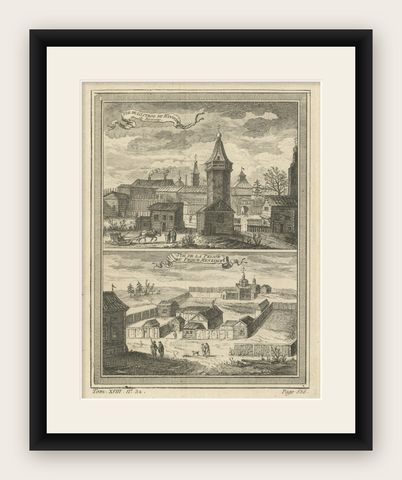 Antique Print of a Fortress and Prison in Siberia, Russia, 1768, shown framed