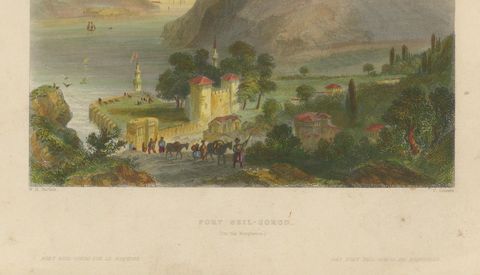 Antique Bosporus View with Beil-Gorod Fort, Bartlett Constantinople, ca.1839, close-up 2