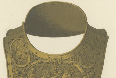 Sixteenth Century Gorget and Spurs, Soltykoff Collection, Antique Print, 1851, close-up 1