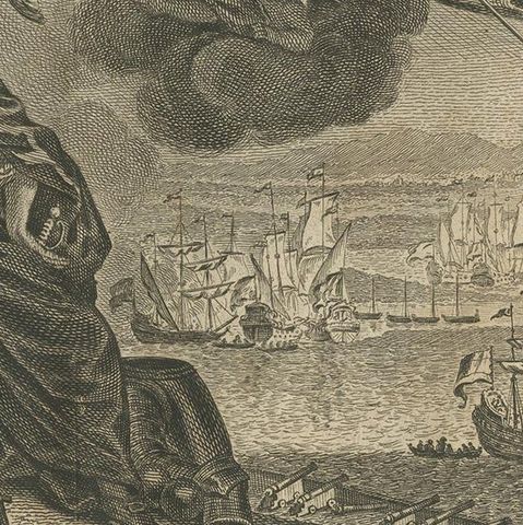 Antique Print of the Battle of Chattam by Fokke, 'c.1790', close-up 2