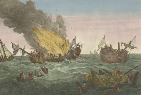 Rare Engraving of a Famous Battle Near Ushant Between the French and British, close-up 2