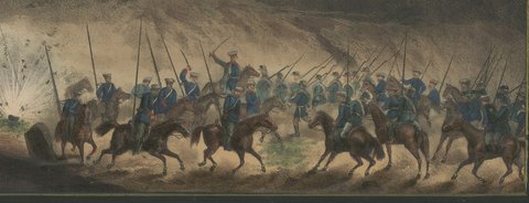 Shipka Pass in the Russo-Turkish War, Hand Colored Lithograph, circa 1877, close-up 1