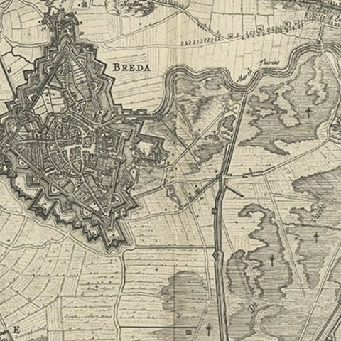 Antique Map of the Siege of Breda, City in the Netherlands by Blaeu, 1649, close-up 2
