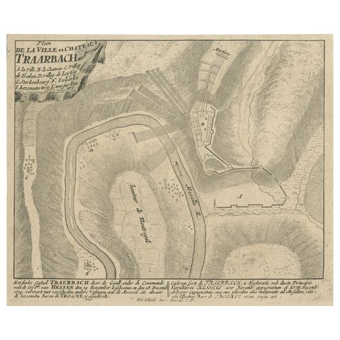 Old Engraving of the Trarbach Battle in Rhineland-Palatinate, Germany, c.1710