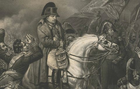 Large Mezzotint of Napoleon at the Battle of Waterloo German Print, c1850, close-up 2