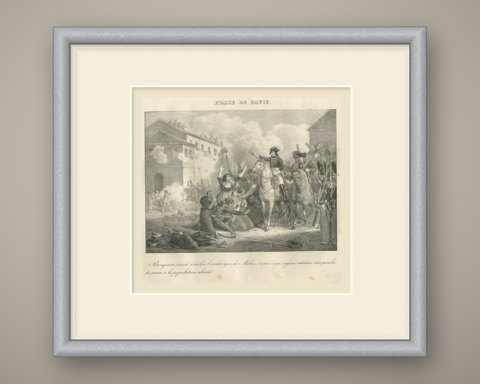 The Taking of Pavia, the Archbishop of Milan, Antique Madou Lithograph, 1827, shown framed