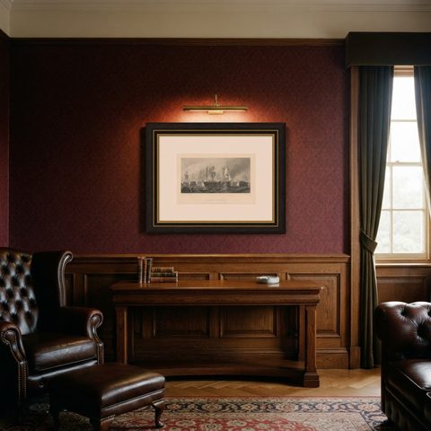 The Battle of Trafalgar, Admiral Nelson & British Fleet, 1805, shown framed in a room